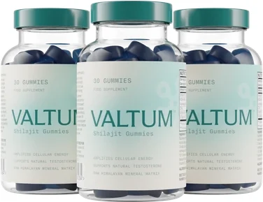 Valtum Shilajit Gummies im Dreierpaket: drei Dosen mit je 30 Gummies